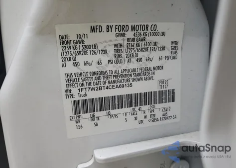 2012 Ford F250 Super Duty z USA, uszkodzony, nr VIN 1FT7W2BT4CEA69135